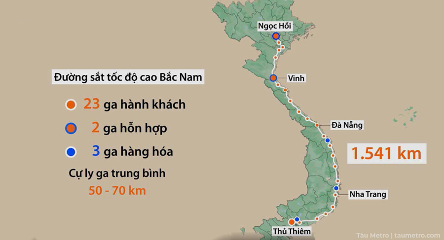 huong tuyen va vi tri cac nha ga thuoc tuyen duong sat cao toc bac nam