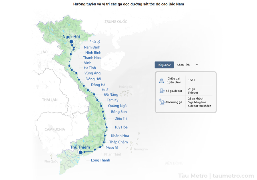 huong tuyen va vi tri cac nha ga thuoc tuyen duong sat cao toc bac nam