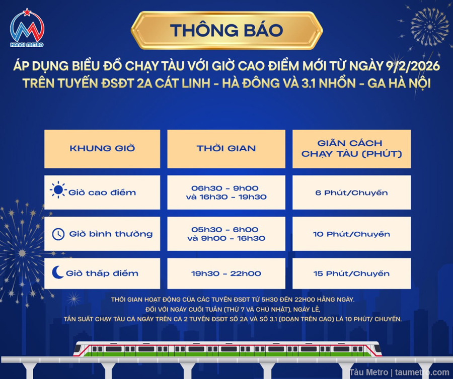 lich chay tau tuyen metro so 2a cat linh ha dong